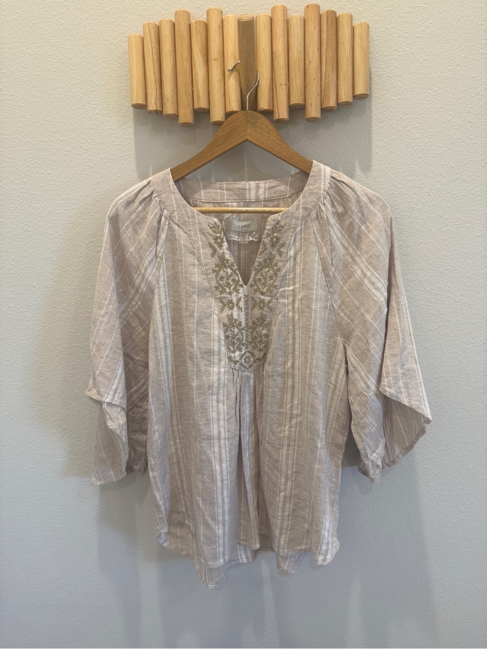 Cupio Beige Striped Embroidered Tunic